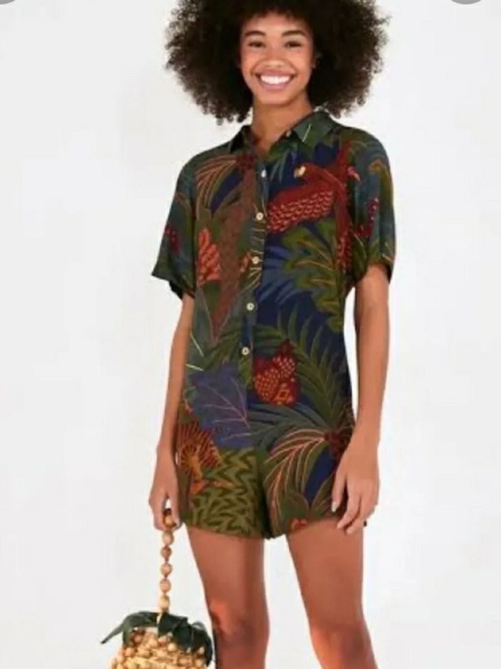Farm Rio Dark Tropical Print Romper XS